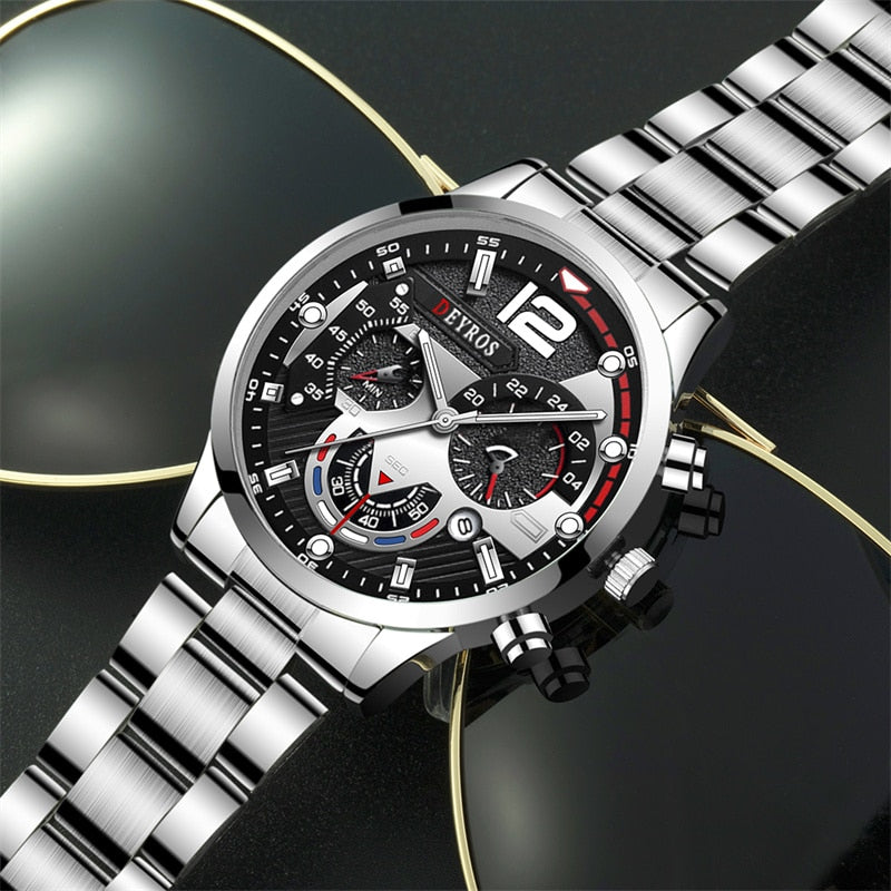 Fashion Mens Watches Luxury Stainless Steel Quartz Wristwatch