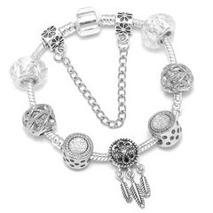 Vintage Silver Color Charms Bracelets Beads Brand