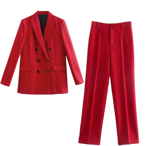 Women Jacket Double Breasted Notched Blazer Office Suit Pantsuit