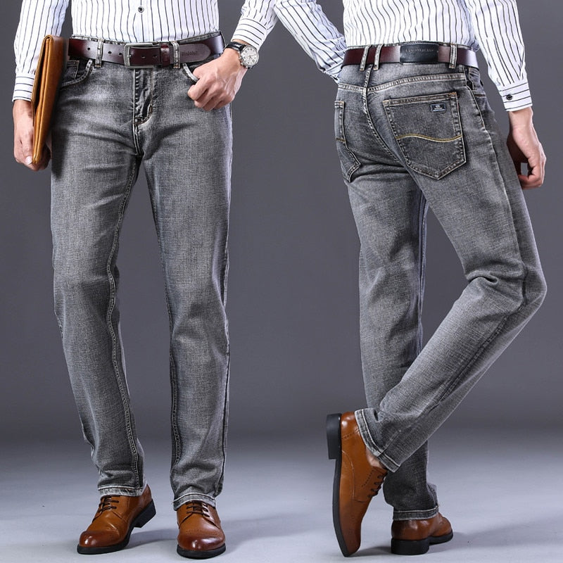 Stretch Regular Fit Jeans Business Casual Classic Style Fashion Denim Trousers