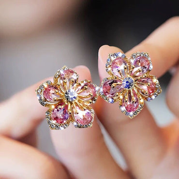 Flower Crystal Temperament Geometric Shiny Zircon Earrings Statement Earrings