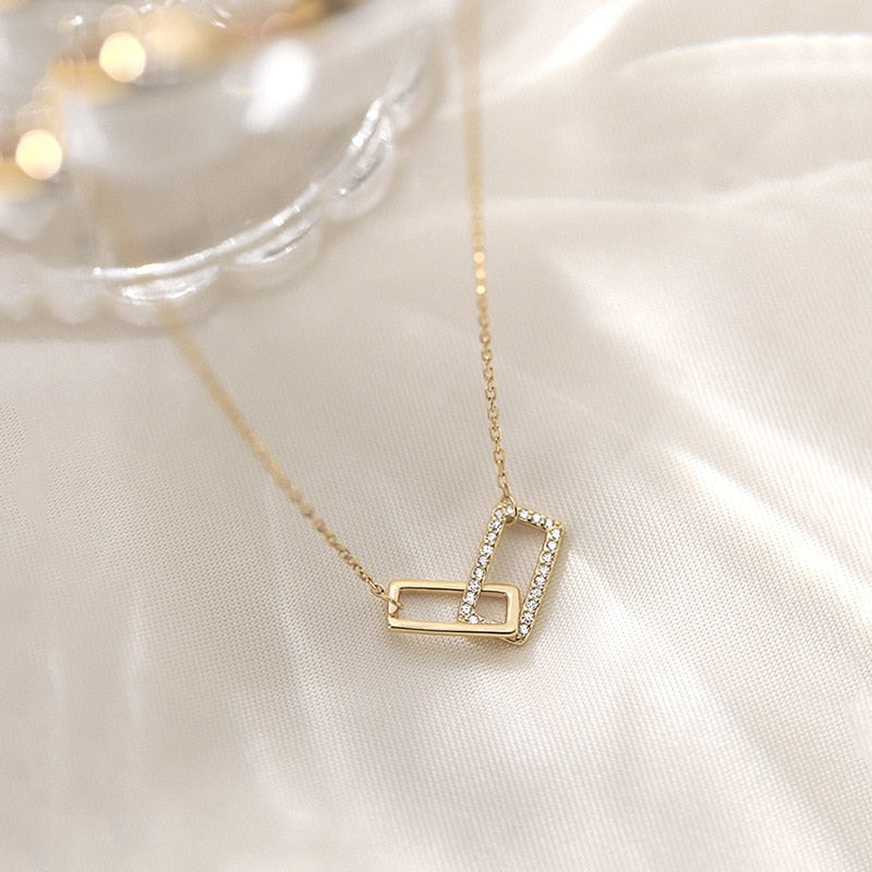 Geometric Shiny Rectangle Pendant Set with Cubic Zirconia Necklace