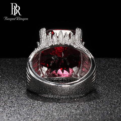 Ruby Ring for Women Geometry Classic Silver Jewelry Large Gemstones
