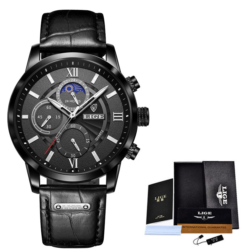 Men Watches Fashion Leather Waterproof Luminous Quartz Wristwatch