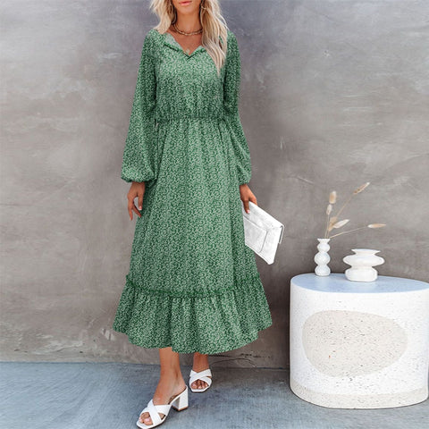 Fashion Half Sleeve Women Loose Dress Casual Printed Vintage Long Dresses