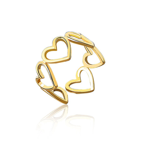 925 Sterling Silver Geometric heart hollowout  Adjustable Ring Minimalist