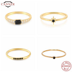 Silver Rings for Women Cute Snake Round Ring Black Zircon