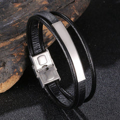 Trendy Leather Bracelet Men Stainless Steel Handmade Bangles