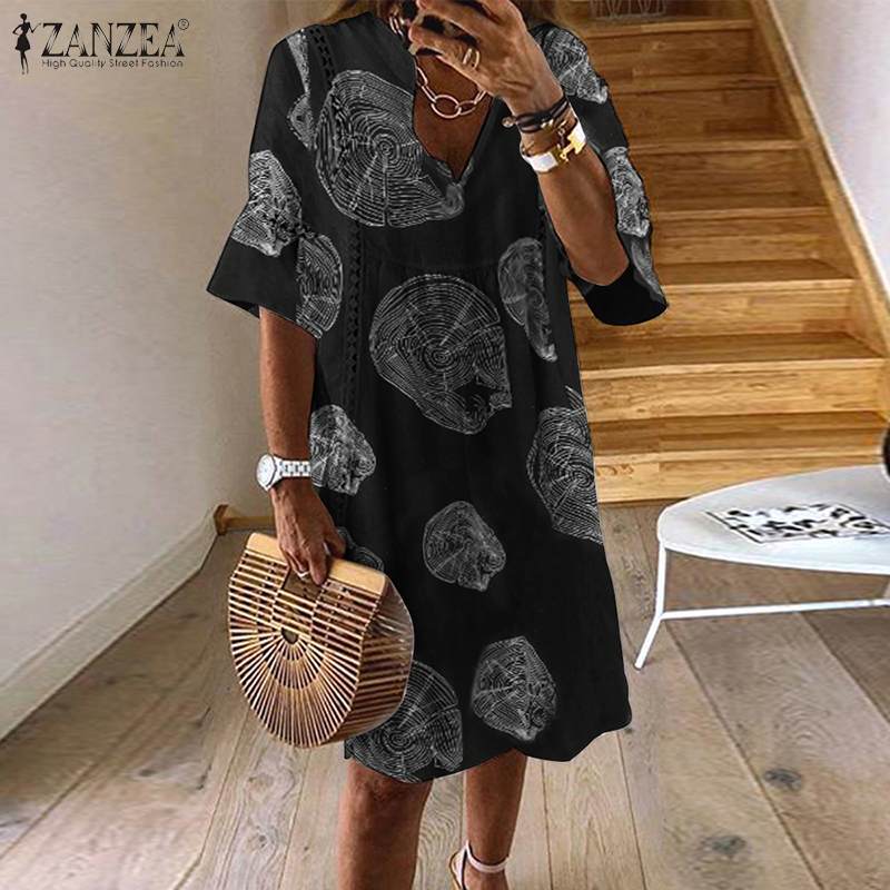 Lace Dress Women Sundress Fashion Flare Sleeve Short Vestido Bohemian