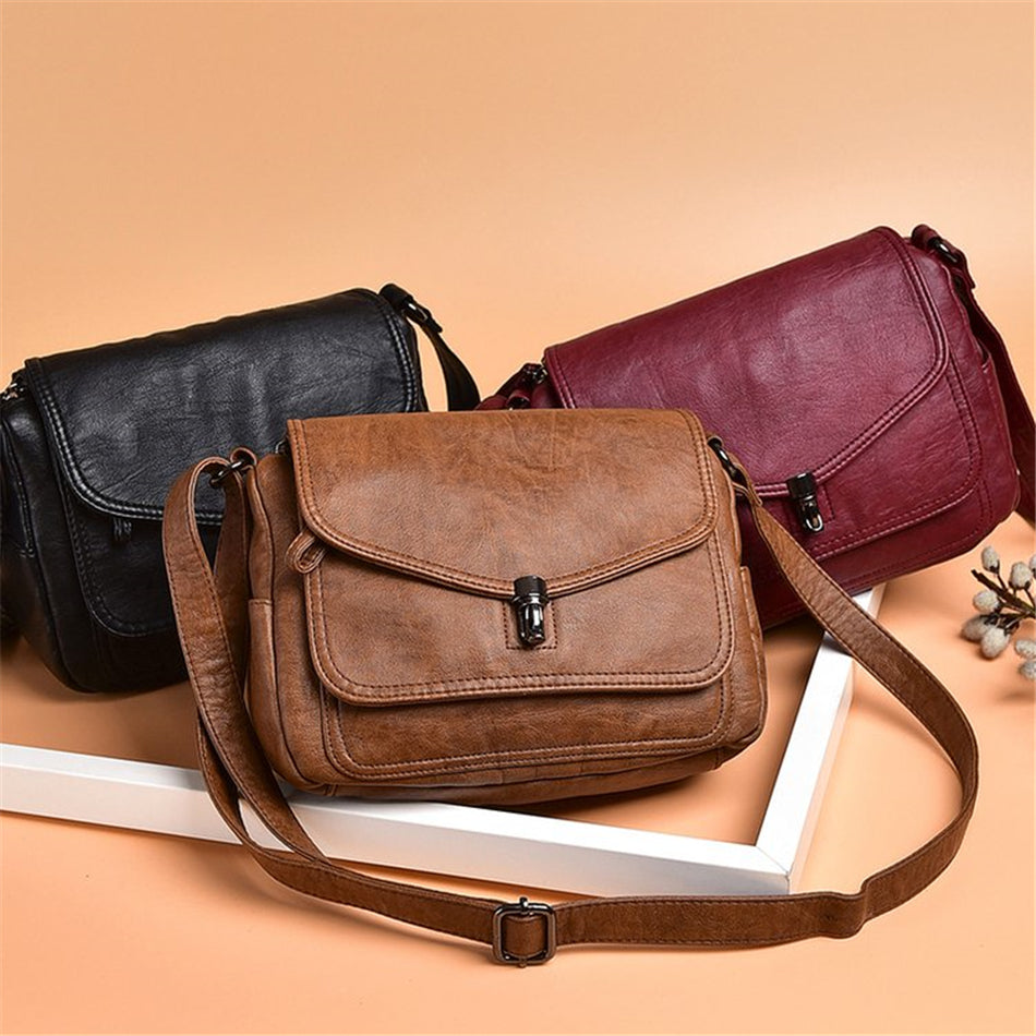 Fashion Leather Handbag Purses Female Retro Shoulder Crossbody Messenger Bag