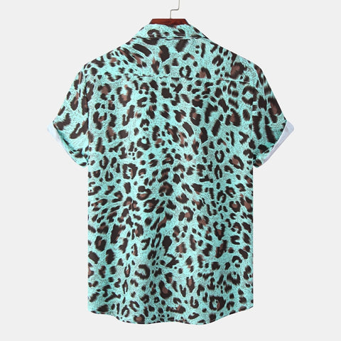 Leopard Print Mens Shirt Short Quick Dry Beach Shirts Men