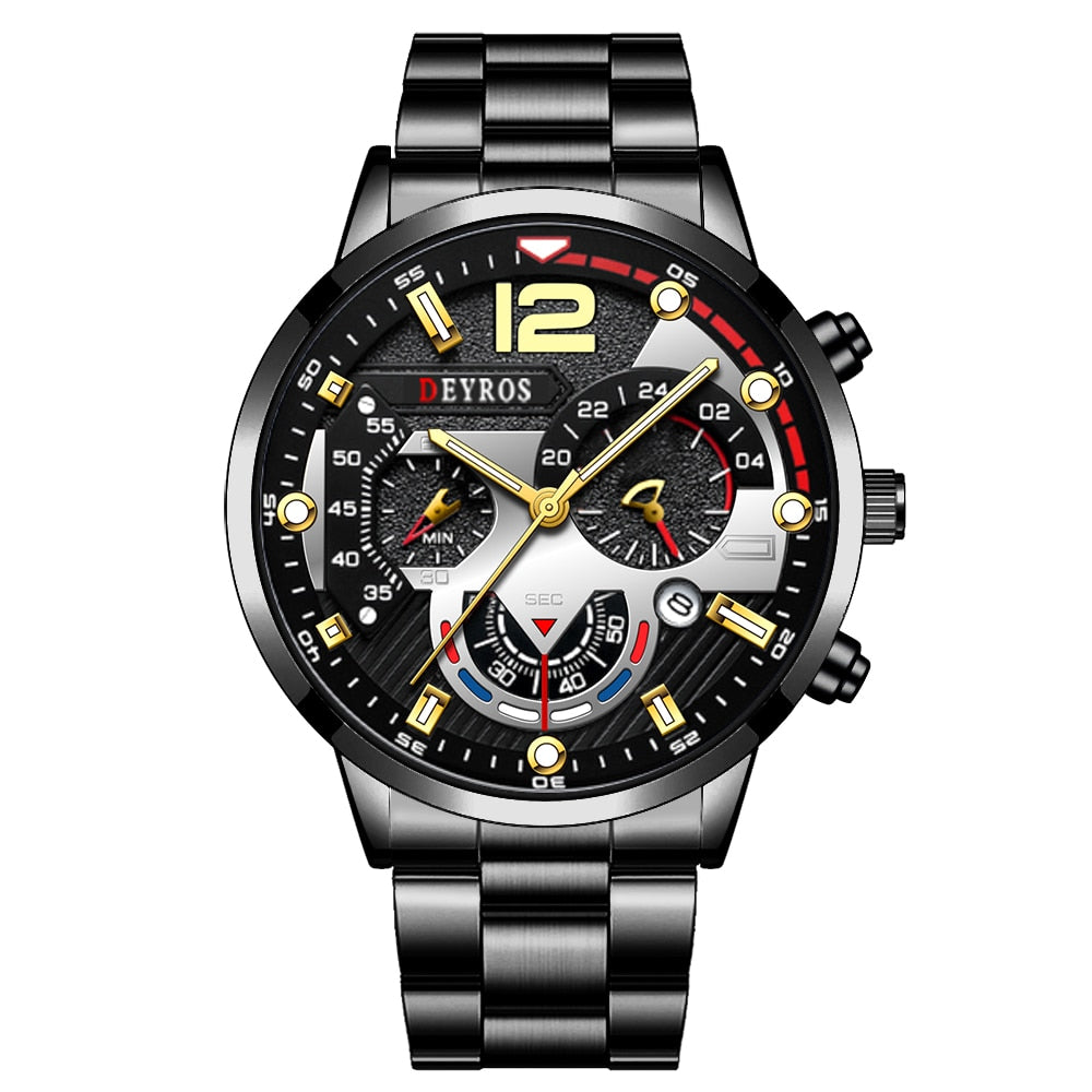 Fashion Mens Watches Luxury Stainless Steel Quartz Wristwatch