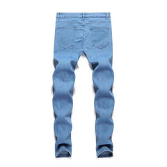 Mens Skinny Blue jeans Popular Scratch Slim Denim Pants Pencil Pants