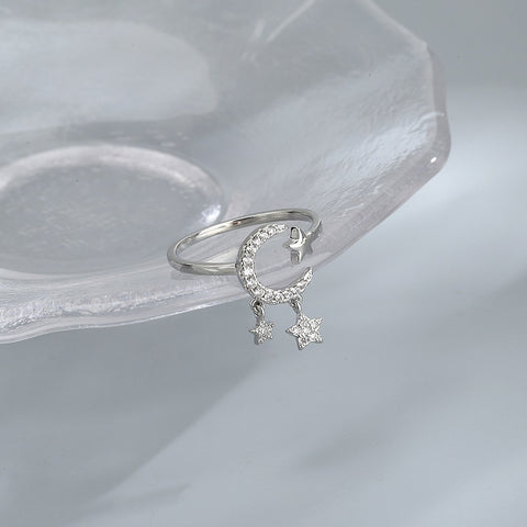 Sterling Silver Moon Tassel Opening Female Fashion Ins Ring