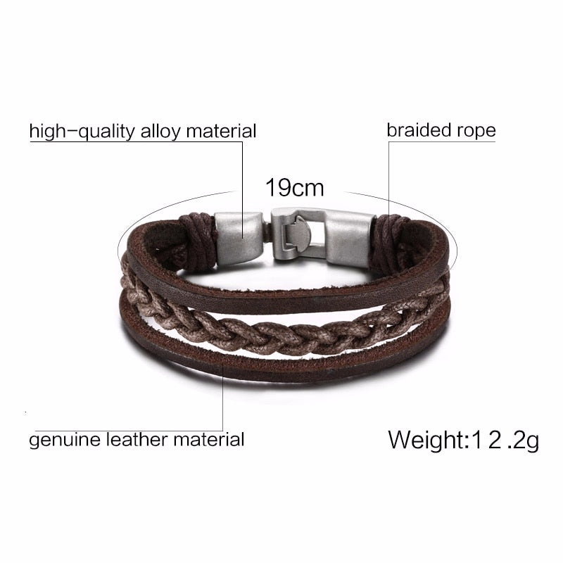 Vintage Rudder Charm Bracelet for Men Multi-layer Leather Rope Bracelets