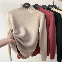Turtleneck Slim Thicken Knitted Pullovers Plus Velvet Sweater Casual