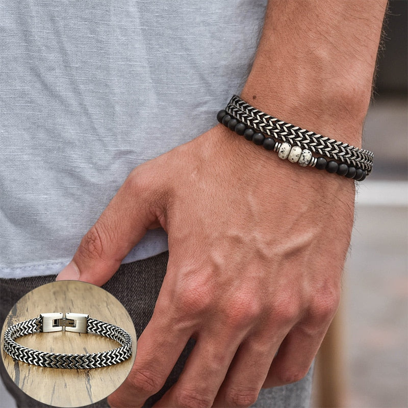 Vintage Oxidized Cool Double Curb Chain Bracelets