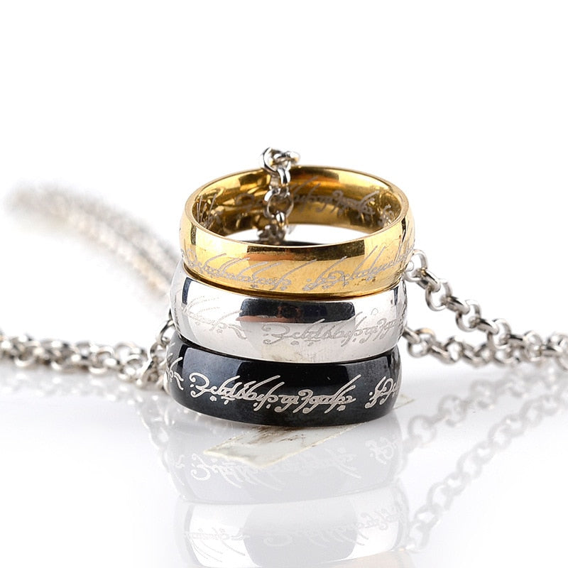 Stainless Steel One Ring Of Power Elf Bilbo Baggins Gollum Tolkien Letter Necklaces