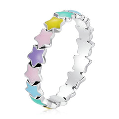 Silver Rainbow Heart Finger Ring fMini Hearts Trendy Party Jewelry