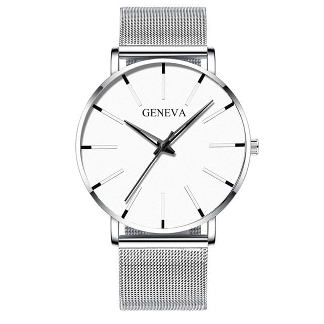 Minimalist Ultra Thin Watches Mens Fashion Stainless Steel Mesh Belt