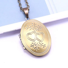 Unique Carved Design Copper Oval Photo Frame Pendant Necklace Charm