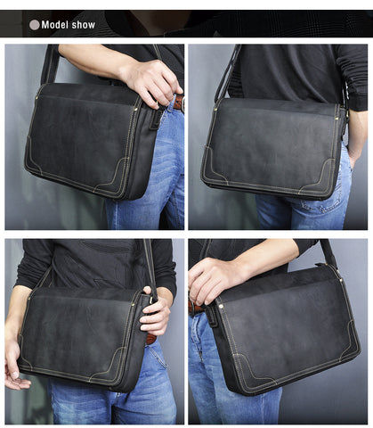 Leather Men Fashion Casual Laptop Weekend One Shoulder Bag