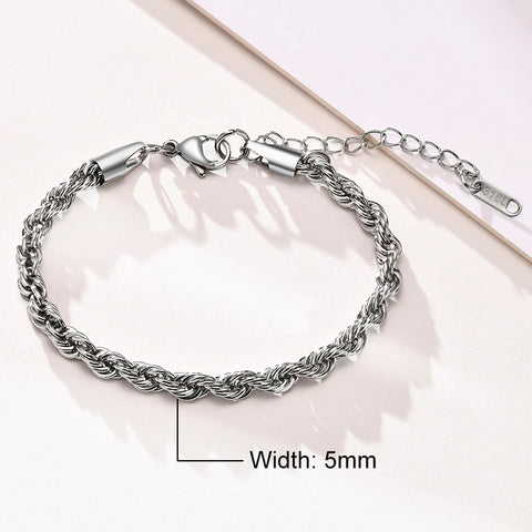 Basic 2/3/4/5mm Stainless Steel Twisted Rope Chain Bracelets
