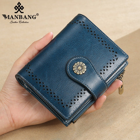 Small Women Wallet Genuine Leather Bifold Purse with ID