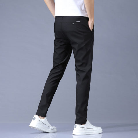 Pants Mens Stretch Korean Casual Slim Fit Elastic Waist Business Classic