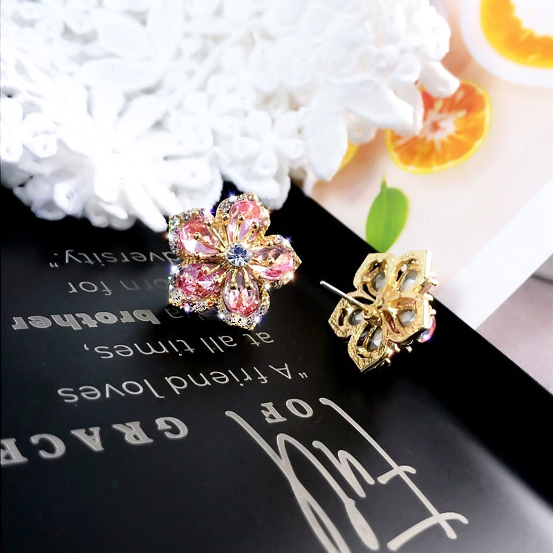 Flower Crystal Temperament Geometric Shiny Zircon Earrings Statement Earrings