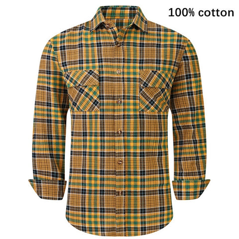 Plaid Flannel Shirt Male Regular Fit Casual Long-Sleeved Shirts