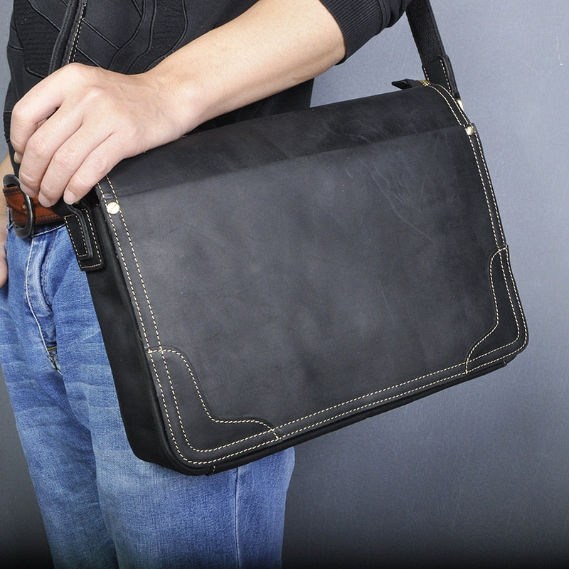 Leather Men Fashion Casual Laptop Weekend One Shoulder Bag