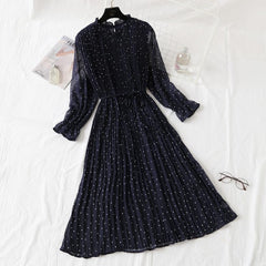 Elegant Polka Dot Women Dress Casual Flare Sleeve Office Chiffon Dot Print