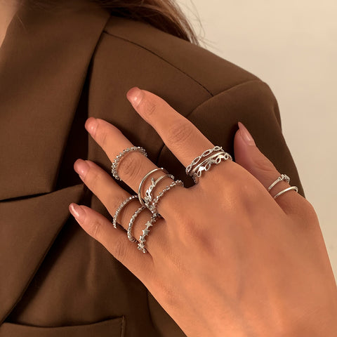 Trend Punk Hiphop Rock Metal Rings Set for Street Style