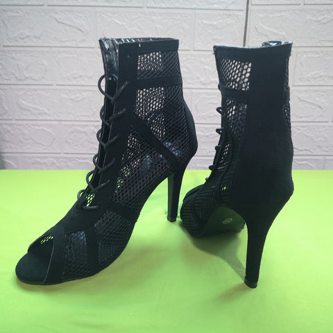 High Top Dance Shoes Black Ballroom Boots Salsa Tango Shoes Girl Fashion
