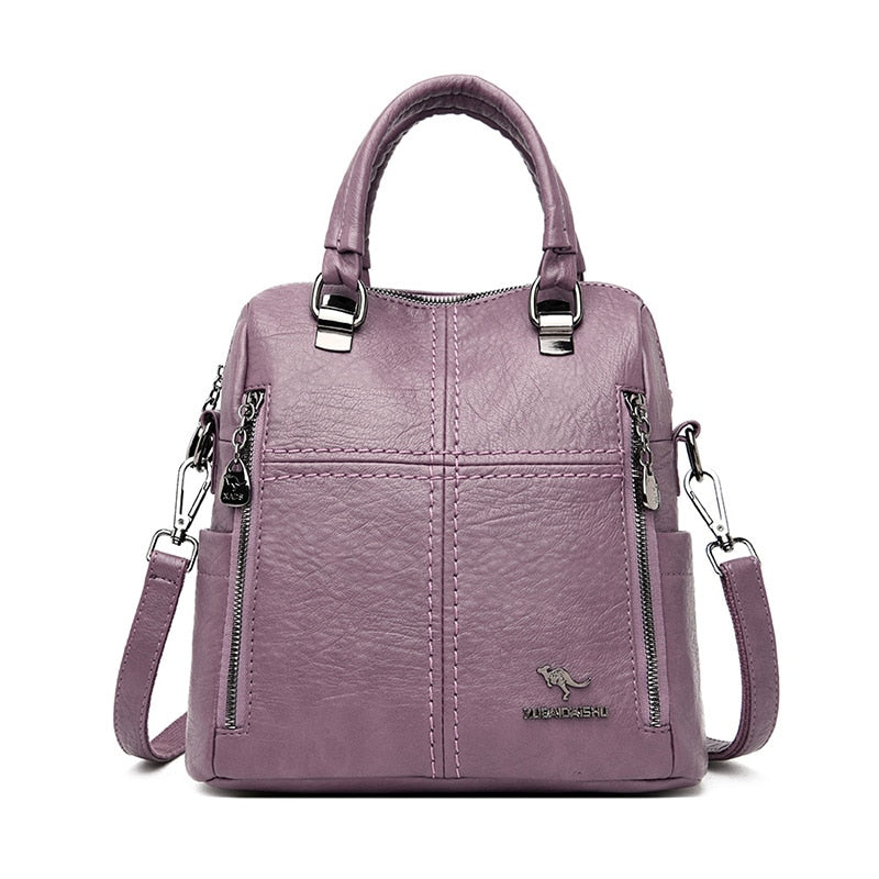 Leather Backpack Women Shoulder Multifunction Travel Backpack School Bags