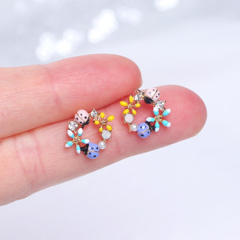 Style Sweet Colorful Flower Stud Earrings