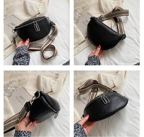 Solid Color PU Leather Fanny Pack For Women Stylish Waist Pack
