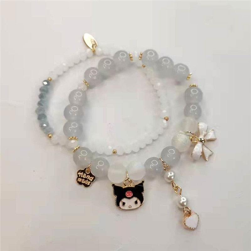 Simulated Pearl Cartoon Flower Sweet Cute 2 Pcs Charm Beaded Bracelets