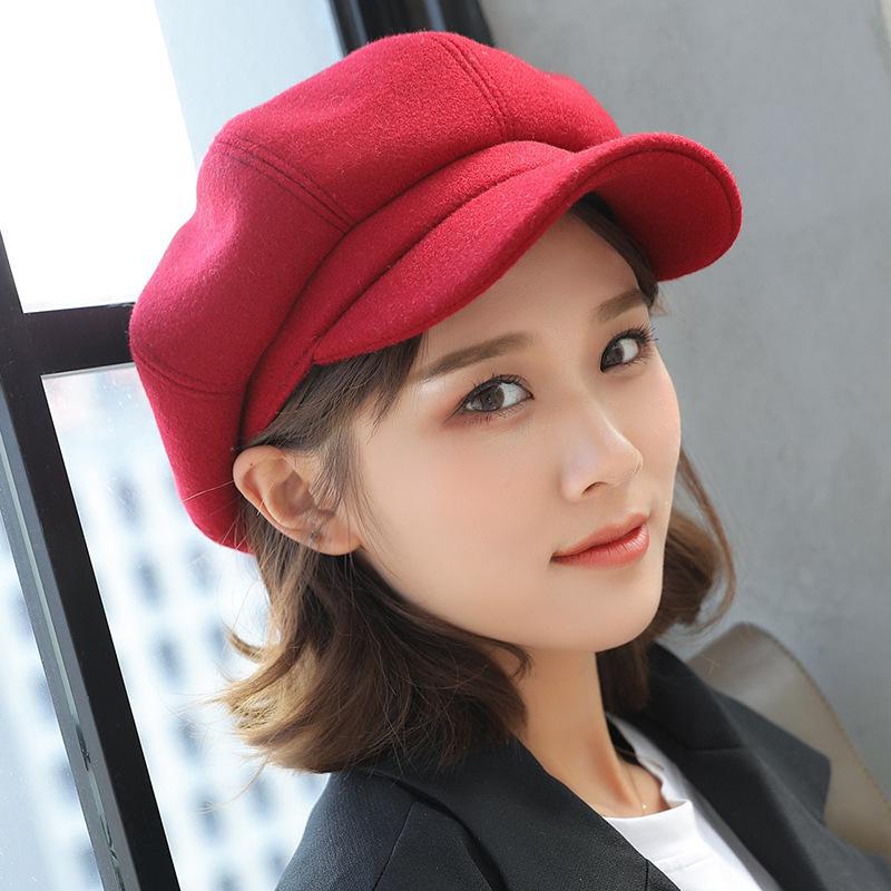 Hats for Women Solid Plain Octagonal Newsboy Cap Men Ladies Casual Wool Hat