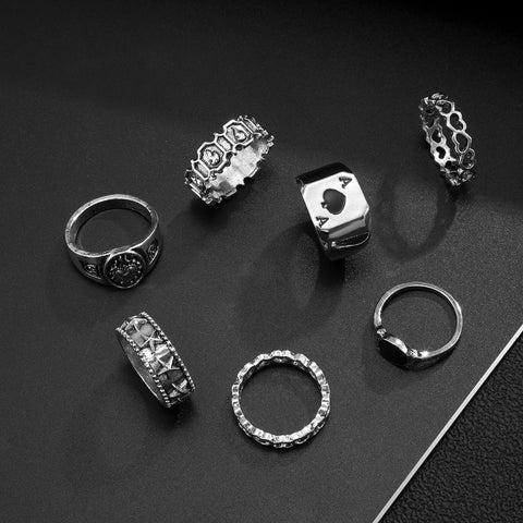 Antique Silver Color Vintage Bohemia Rings Set