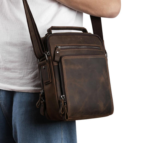 Genuine Leather Men Vintage Handbags Small Flap Men Shoulder Bag