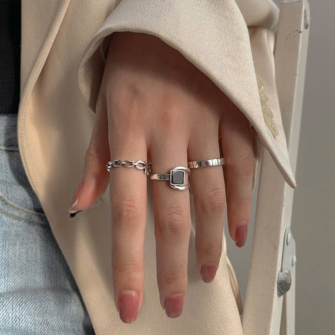 S925 Sterling Silver Rings for Women Fashion Geometry Simplicity Adjustable