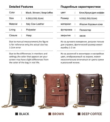 Wallets Name Customized PU Leather Short Card Holder Chain Men