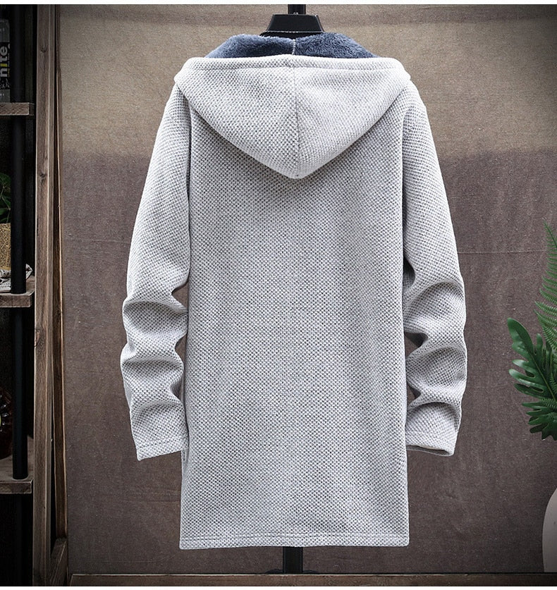 Long Cardigan Sweater Men Fleece Winter Jacket Men Slim Sweaters Hooded