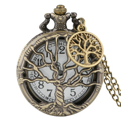 Hollow Life Tree Quartz Pocket Watch Immortal Necklace Chain