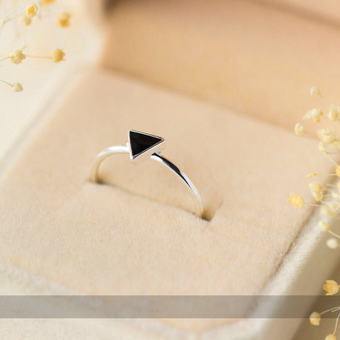 Geometric Black Enamel Triangle OL Adjustable Ring Minimalist