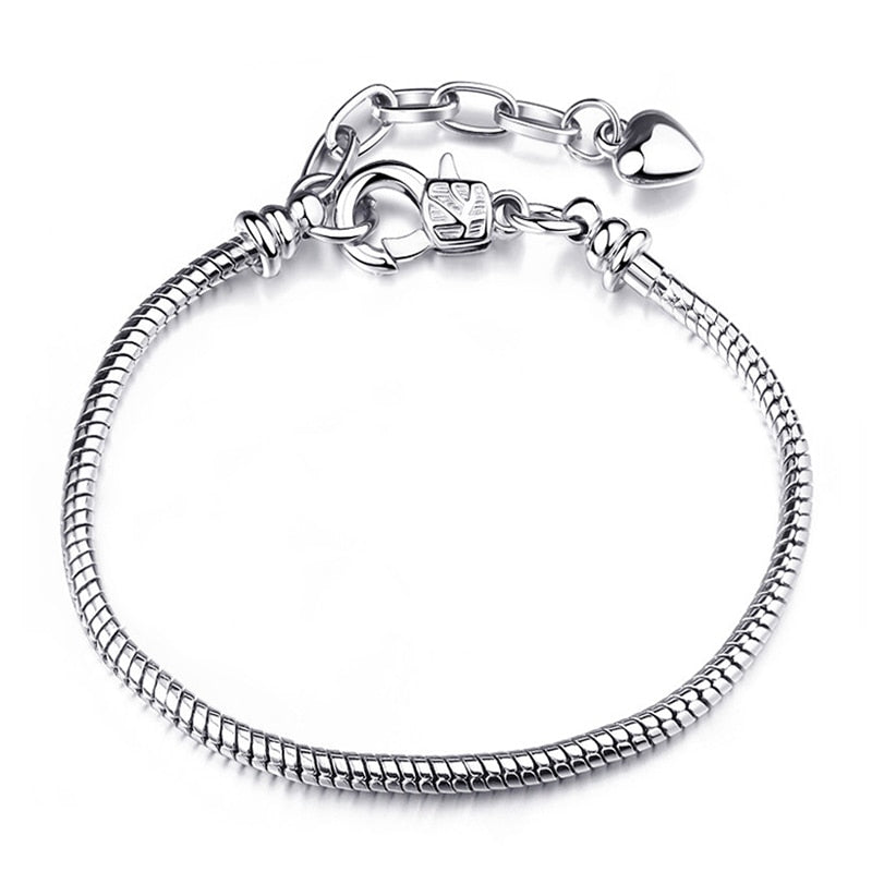 Silver Plated Cute Owl Snake Chain Charm Bracelet