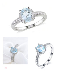 Silver Charm Aquamarine Ring For Women Fashion Jewelry