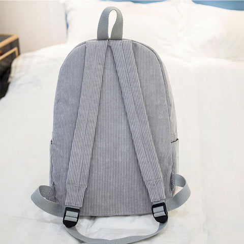 College Style Soft Fabric Backpack School Bag Female Corduroy Design